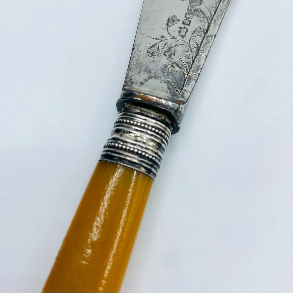 Antique Fish Knife Victorian Leaves Pattern  Silver Plate Engraved